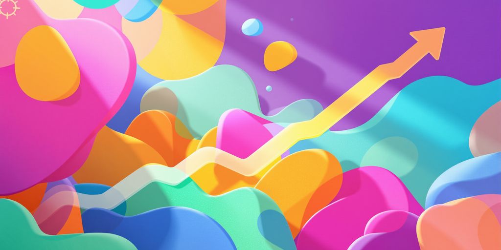 Upward trend visual with abstract shapes and bright colors.